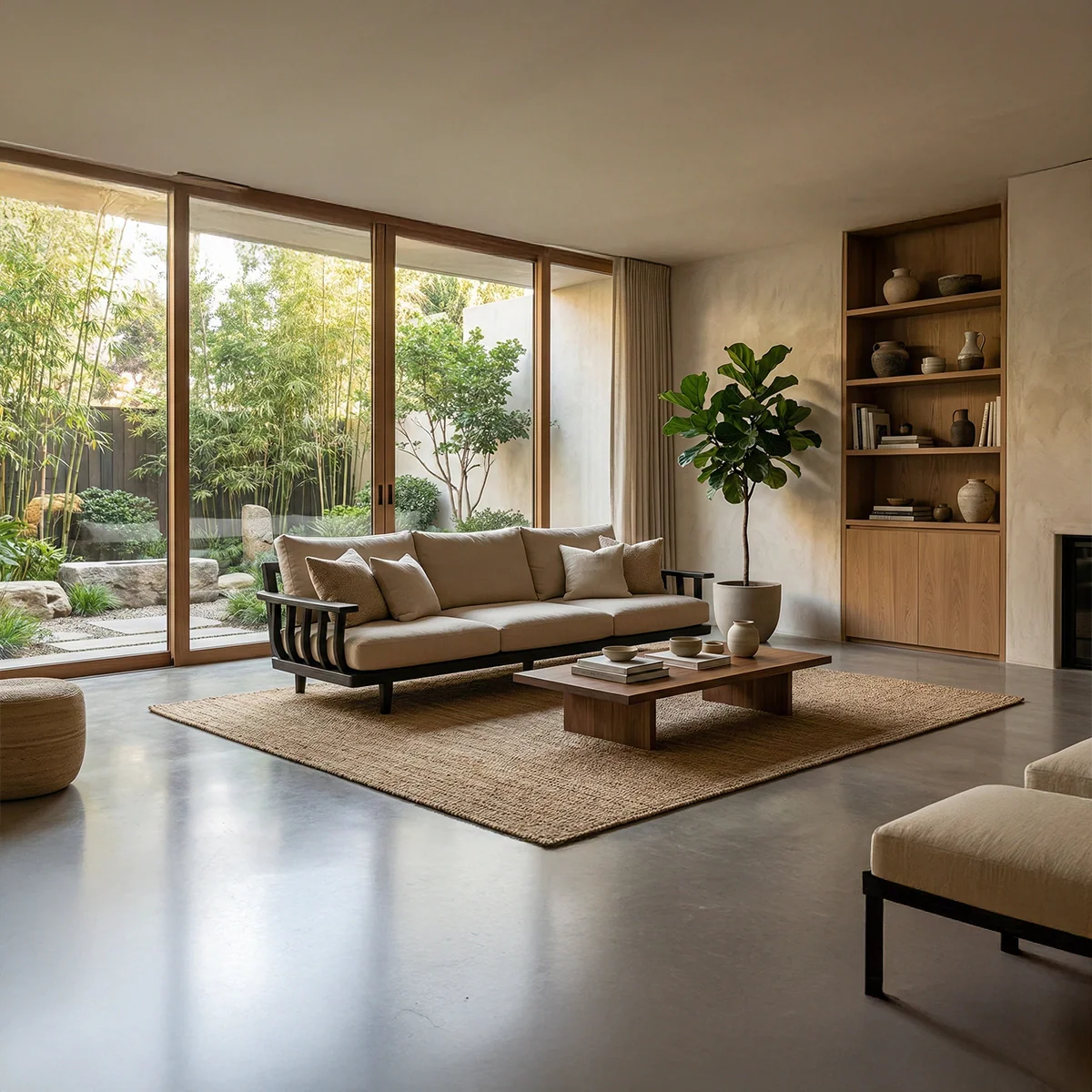 Solid Wood Frame Sofa with Linen Cushions for Organic Modern Living