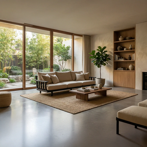 Solid Wood Frame Sofa with Linen Cushions for Organic Modern Living