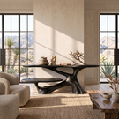 Console Table Solid Wood with Two Tier Shelf and Sculptural Branch Base