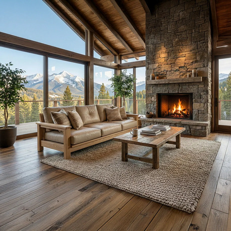 Handcrafted Oak Sofa with Deep Cushions for Modern Rustic Living