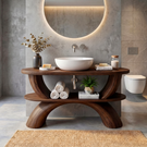 Handcrafted Solid Wood Bathroom Vanity Organic Modern Rustic Wood Vanity with Open Shelf