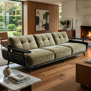 Walnut Frame Sofa with Green Cushions for Mid-Century Modern Living