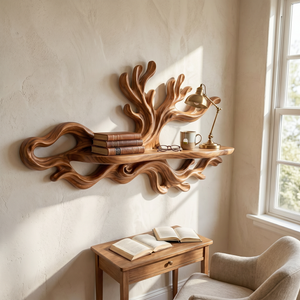 Organic Solid Wood Wave Crest Wall Shelf for Coastal Interiors
