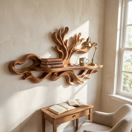 Organic Solid Wood Wave Crest Wall Shelf for Coastal Interiors