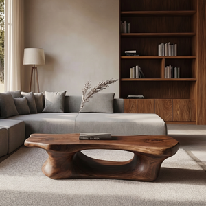 Coffee Table Solid Wood with Long Arched Hollow Base for Living Room