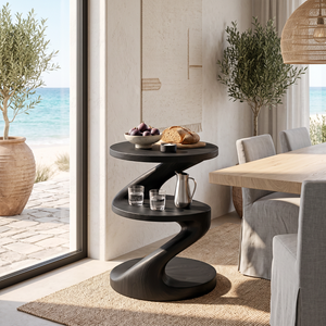 Handcrafted Solid Wood Side Table with Sculptural S Curve Design