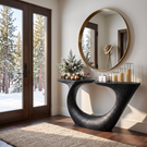 Organic Solid Wood Console Table with Sculptural Double Curve Base