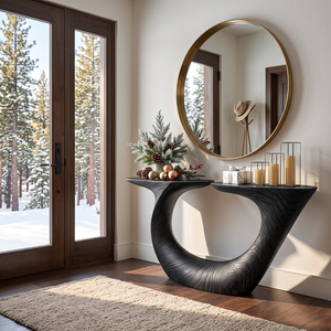 Organic Solid Wood Console Table with Sculptural Double Curve Base