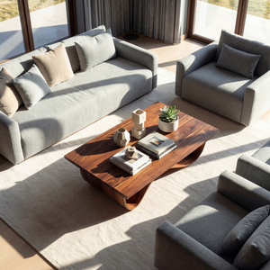 Sculptural Solid Wood Coffee Table with Curved Base
