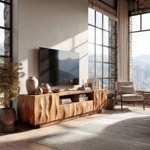 Sculptural Wood TV Cabinet with Flowing Wave Front for Modern Interiors