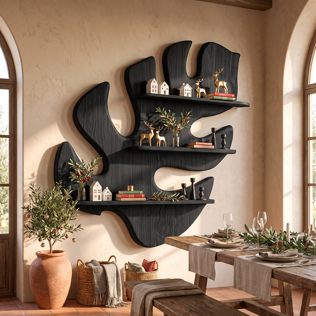 Tropical Leaf Solid Wood Wall Shelf for Nature Inspired Living Room Decor