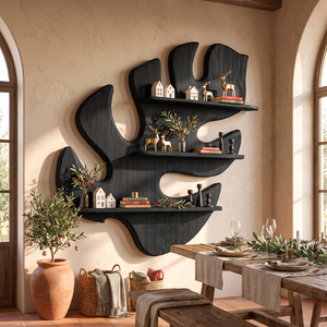 Tropical Leaf Solid Wood Wall Shelf for Nature Inspired Living Room Decor