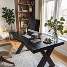Live Edge Solid Wood Desk with Sculptural X Legs for Home Office