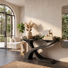 Sculptural Solid Wood Console Table with Crossing Ribbon Base