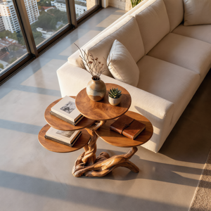 Bonsai Branch Four Tier Wood Display Table with Sculpted Organic Base