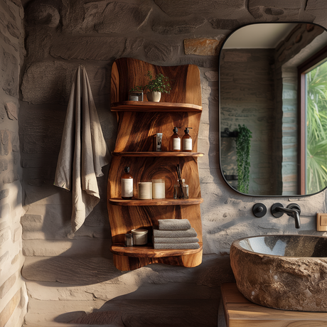 Live Edge Solid Wood Bathroom Wall Shelf