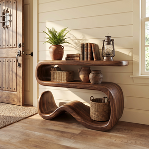 Hand-Carved Solid Wood Outdoor Sculpture Ascending Open Curve Monument Form