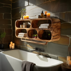 Luxury Sculptural Solid Wood Bathroom Wall Shelf