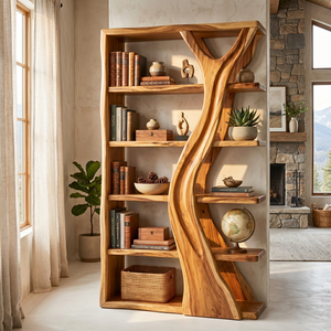 Handcrafted Solid Wood Tree Inspired Bookshelf for Organic Modern Interiors