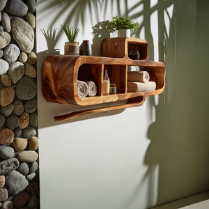Organic Modern Solid Wood Bathroom Wall Shelf Unit