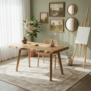 Live Edge Walnut Wood Table with Inlay Handmade Solid Wood Desk