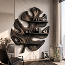 Tropical Leaf Solid Wood Wall Shelf with Sculptural Botanical Design