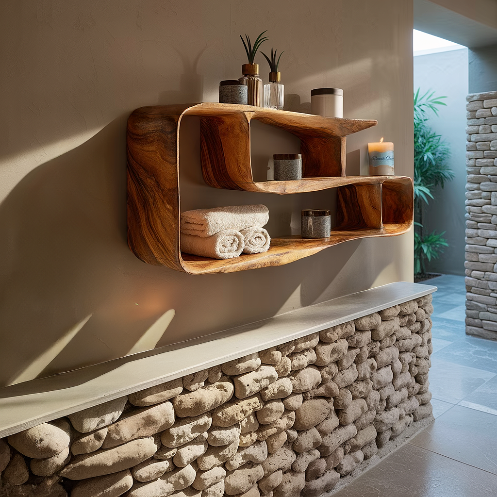 Organic Modern Solid Wood Wall Shelf with Rounded Frame
