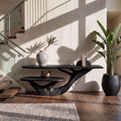 Console Table with Organic Branching Base and Floating Display Shelf