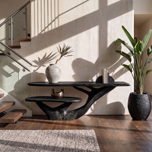 Console Table with Organic Branching Base and Floating Display Shelf