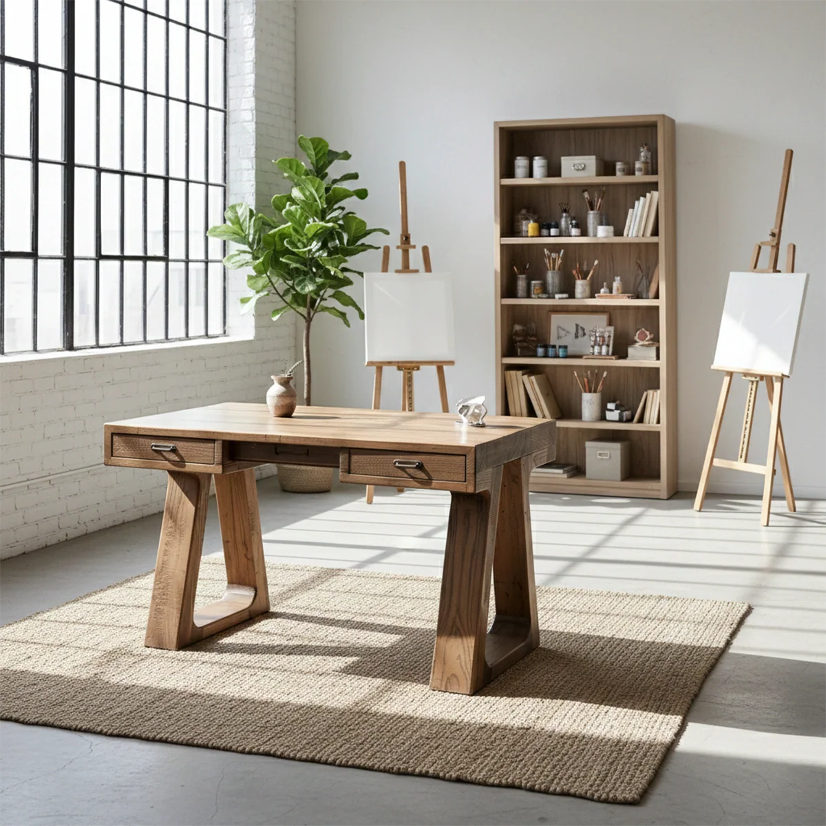 Handmade Solid Wood Office Desk with Drawers Modern Rustic Writing Desk with Storage .