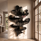 Sculptural Leaf Solid Wood Wall Shelf with Organic Botanical Display Design
