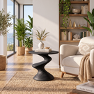 Sculptural Solid Wood Side Table with Twisted S Curve Pedestal Base
