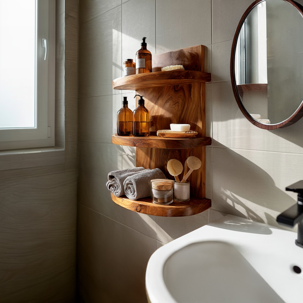 Corner Solid Wood Wall Shelves with Organic Curves