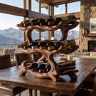 Organic Solid Wood Wine Rack Multi Tier Sculptural Bottle Holder for Kitchen Counter Display