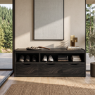 Modern Solid Wood Shoe Cabinet with Open Cubbies and Three Storage Drawers