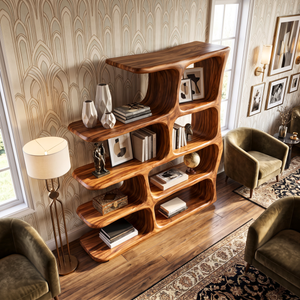 Freeform Solid Wood Bookcase with Rounded Open Shelves and Sculptural Frame