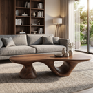 Solid Wood Coffee Table with Dual Sculptural Hollow Base