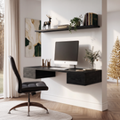 Wall Mounted Solid Wood Desk with Floating Drawers and Natural Wood Grain