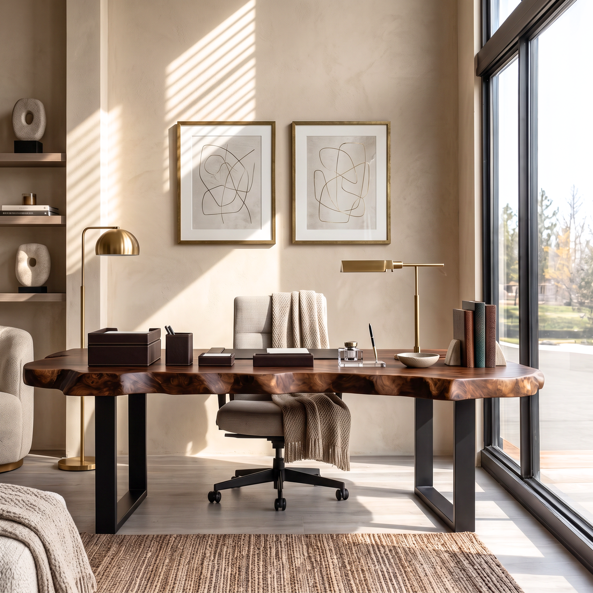 Natural Live Edge Solid Wood Desk For Home Office