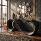 Solid Wood Console Table with Sculptural Double Loop Base for Entryway Decor