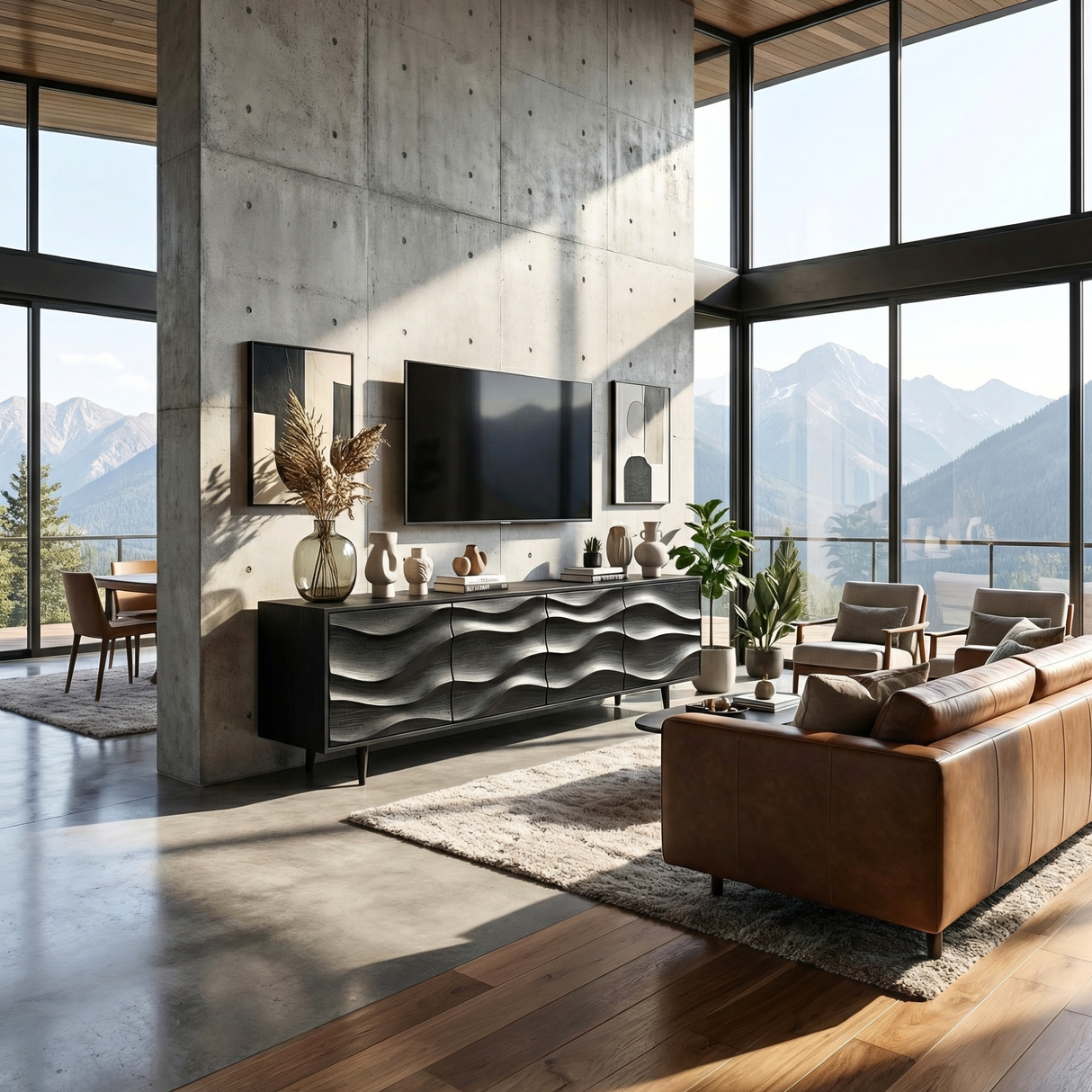 Sculptural Solid Wood TV Cabinet for Modern Interiors