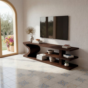 Sculptural Live Edge Wood TV Stand with Flowing Base