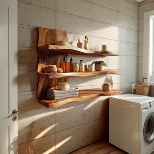 Live Edge Solid Wood Wall Shelves for Organic Modern Bath