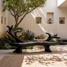 Outdoor Solid Wood Bench with Sculptural Branch Backrest