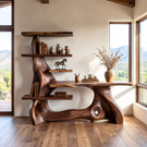 Organic Solid Wood Console Table with Shelving Sculptural Live Edge Entryway Table
