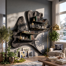 Ginkgo Leaf Solid Wood Wall Shelf with Sculptural Floating Shelves