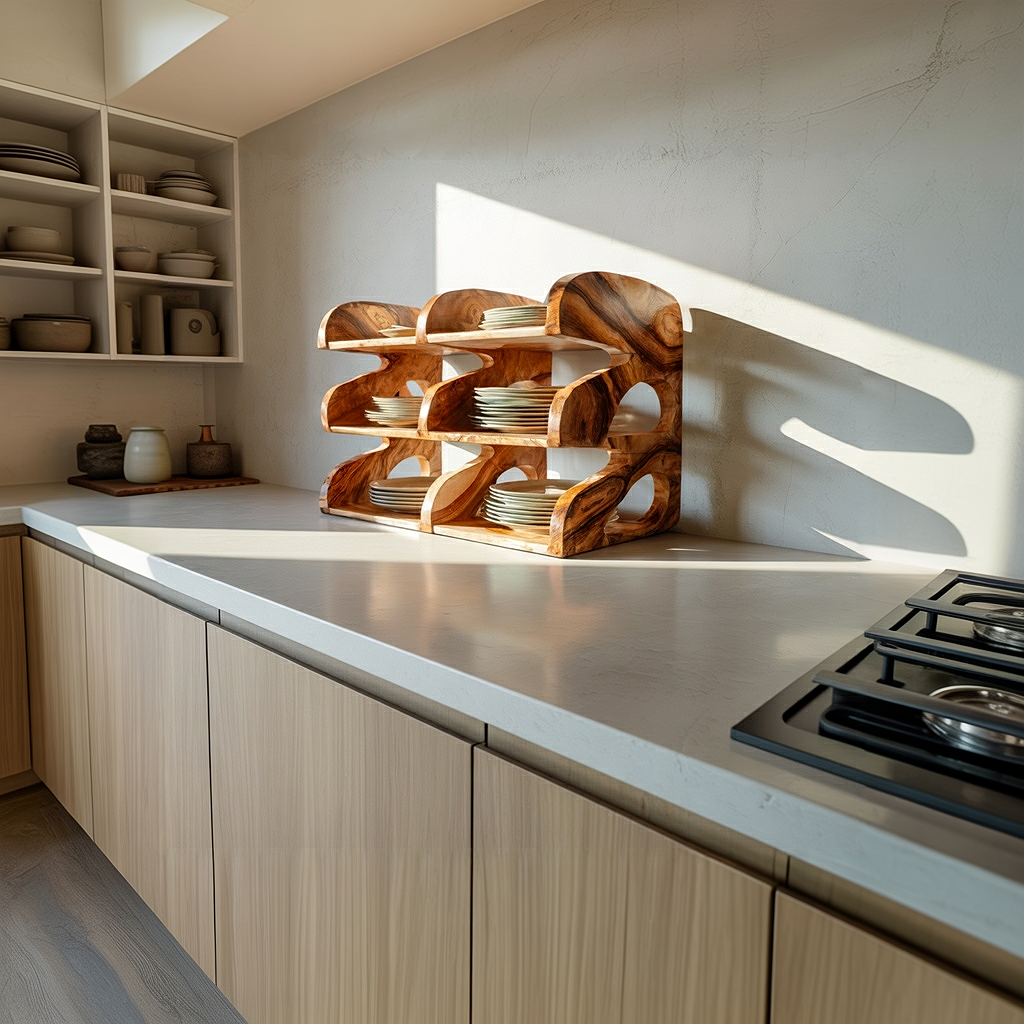 Organic Solid Wood Plate Rack Shelf for Kitchen Counter
