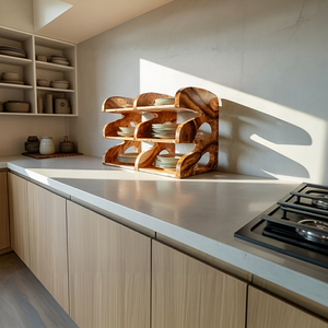 Organic Solid Wood Plate Rack Shelf for Kitchen Counter