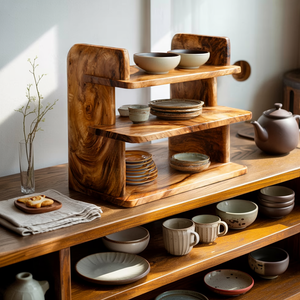 Handcrafted Solid Wood Kitchen Counter Organizer Shelf