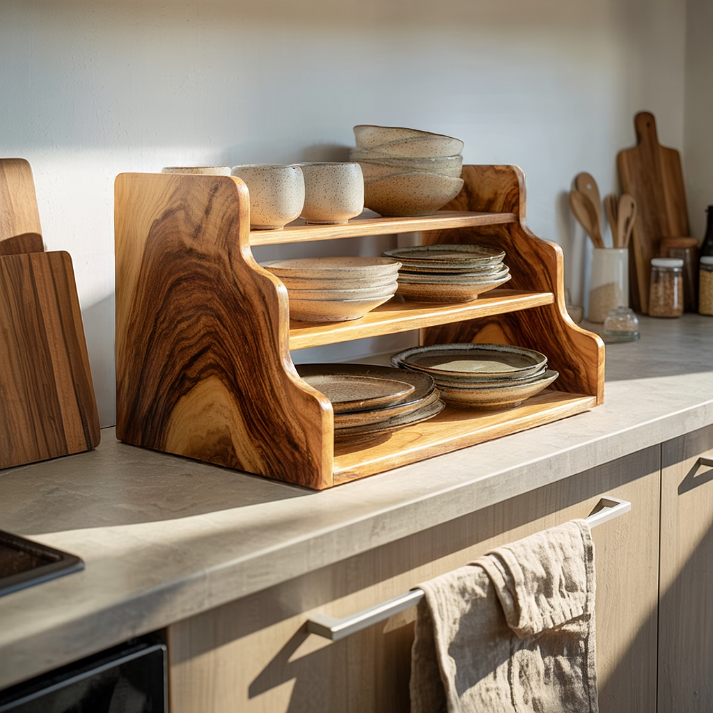Solid Wood Countertop Display Shelf for Kitchen Storage